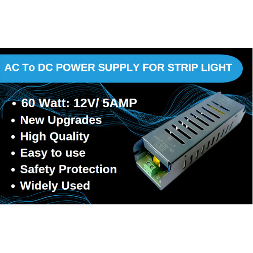 Ultra Slim 12V - 5A Power Supply 60W DC SMPS - CCTV & LED lights