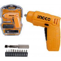 Cordless Screwdriver INGCO Rechargeable kit with LED Light and 11 pc 4V Li-Ion 6.35mm [Original]