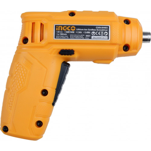 Cordless Screwdriver INGCO Rechargeable kit with LED Light and 11 pc 4V LiIon 6.35mm [Original