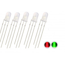 5Pcs : Bi Colour 5mm LED (Red - Parrot Green) - Common Cathode (-)